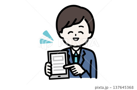 タブレットを操作して説明するビジネスマンのイラスト 137645368