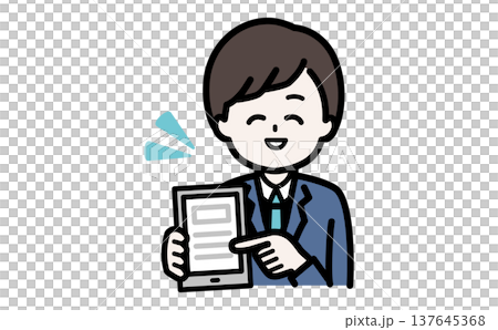 タブレットを操作して説明するビジネスマンのイラスト 137645368