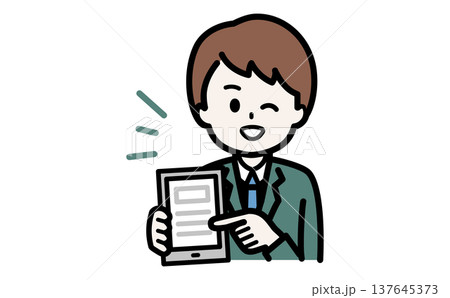 タブレットの使い方を説明するITサポートスタッフのイラスト 137645373