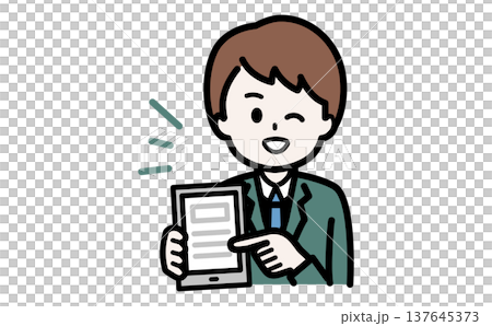 タブレットの使い方を説明するITサポートスタッフのイラスト 137645373