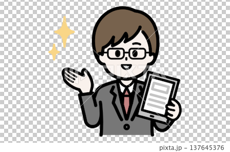 タブレットでデータレポートを解説するアナリストのイラスト 137645376