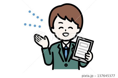 タブレットでサービス案内をするサポートスタッフのイラスト 137645377