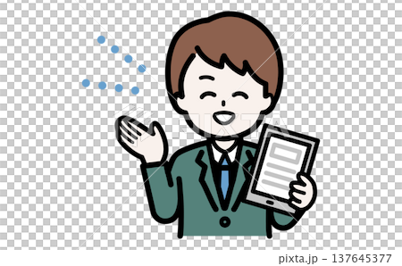 タブレットでサービス案内をするサポートスタッフのイラスト 137645377