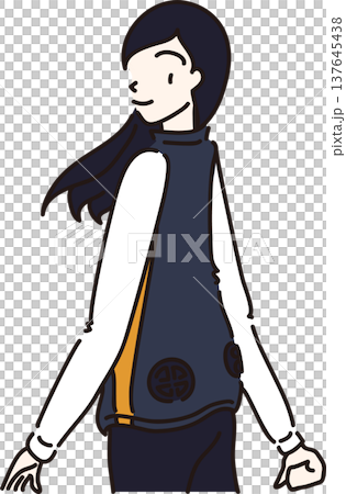 Illustration of a woman wearing an air-conditioned vest (navy blue version) Illustration of a woman wearing an air-conditioned vest (navy blue version) 137645438