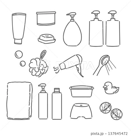 かわいいバスセットのモノクロイラスト 137645472