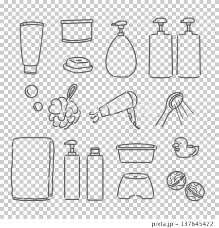 かわいいバスセットのモノクロイラスト 137645472