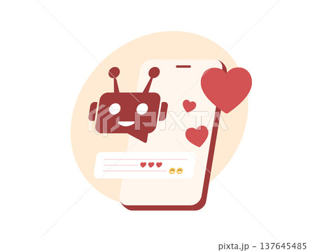 AI girlfriend romantic companion, virtual boyfriend chatbot interaction, emotional dating love simulator, intimate digital partner engagement, user attachment concept, modern flat vector illustration AI girlfriend romantic companion, virtual boyfriend chatbot interaction, emotional dating love simulator, intimate digital partner engagement, user attachment concept, modern flat vector illustration 137645485