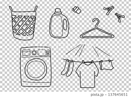 Cute hand-drawn laundry designs, monochrome, 6-set 137645651