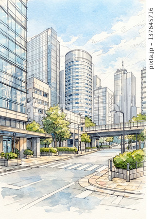 街の風景｜水彩スケッチ風｜挿絵 137645716