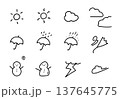 手描きのお天気マークのモノクロイラストセット 137645775