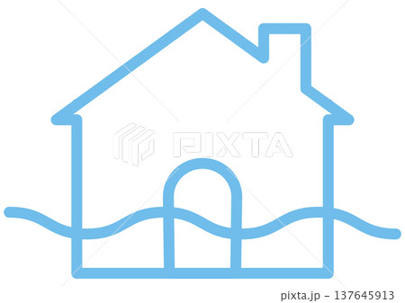 浸水被害に遭う家・洪水・水害のイメージ・冠水した住宅のアイコン・防災対策や災害時の注意喚起用図解 浸水被害に遭う家・洪水・水害のイメージ・冠水した住宅のアイコン・防災対策や災害時の注意喚起用図解 137645913