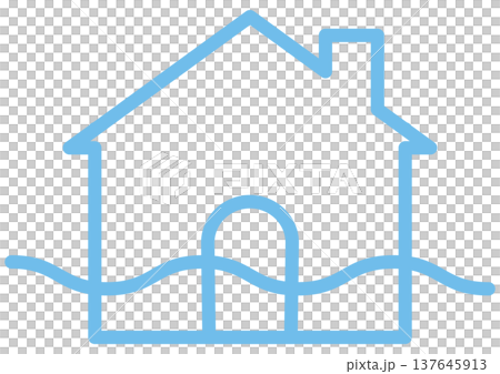 浸水被害に遭う家・洪水・水害のイメージ・冠水した住宅のアイコン・防災対策や災害時の注意喚起用図解 浸水被害に遭う家・洪水・水害のイメージ・冠水した住宅のアイコン・防災対策や災害時の注意喚起用図解 137645913