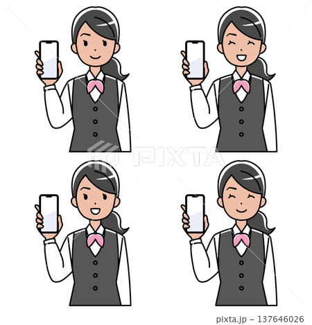 笑顔でスマホを見せる制服の外国人女性のイラスト 137646026