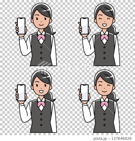 笑顔でスマホを見せる制服の外国人女性のイラスト 137646026
