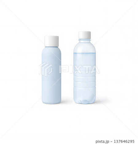 水筒とペットボトル 3Dアイコンセット ミニマル背景 水分補給素材 137646295