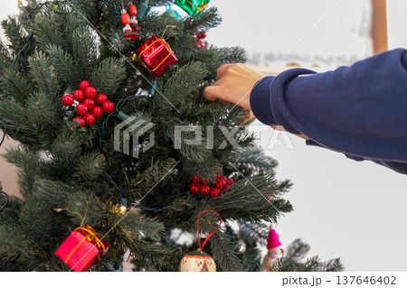 クリスマスツリーの飾り付け クリスマスツリーの飾り付け 137646402