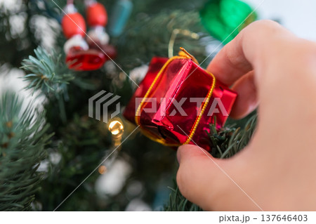 クリスマスツリーの飾り付け クリスマスツリーの飾り付け 137646403