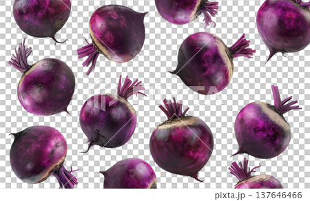 Whole red beetroots arranged in a scattered pattern, isolated on a white background, representing organic vegetables Whole red beetroots arranged in a scattered pattern, isolated on a white background, representing organic vegetables 137646466