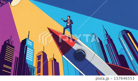 未来都市を駆け上がるビジネスマン 137646553