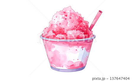 苺かき氷のイラスト素材（水彩画テクスチャ） 137647404