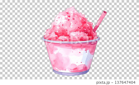 苺かき氷のイラスト素材（水彩画テクスチャ） 137647404
