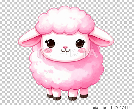 粉紅色綿羊的人物插畫（正面，白色背景） 137647415