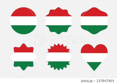 Flags of Hungary - flat collection icon. Hungary national flag set shape variations vector icon. Isolated sticker. Flags of Hungary - flat collection icon. Hungary national flag set shape variations vector icon. Isolated sticker. 137647903
