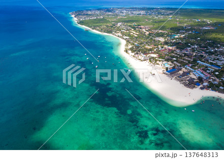The beautiful tropical Island of Zanzibar aerial view. sea in Zanzibar beach, Tanzania. 137648313