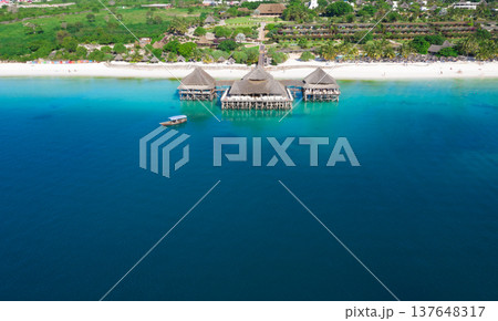The beautiful tropical Island of Zanzibar aerial view. sea in Zanzibar beach, Tanzania. 137648317