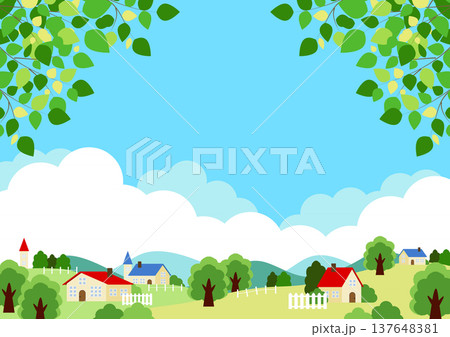 初夏の牧場背景イラスト、横、かわいい、シンプル 137648381