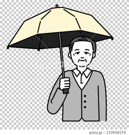 日傘をさすシニア男性 137648574