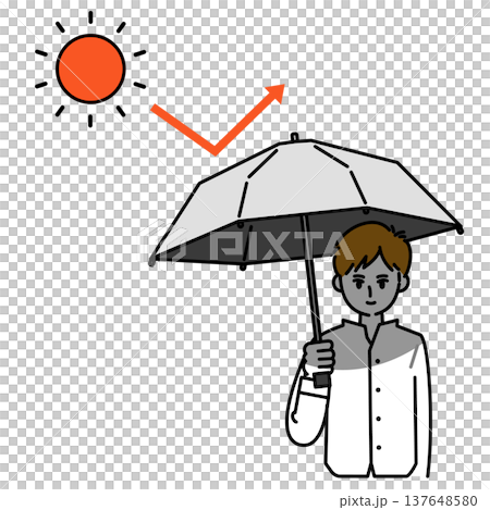 一名男子用陽傘保護自己免受紫外線照射。 137648580