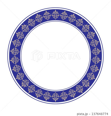 Round decorative frame. Vintage, ethnic frame with arabesques EPS. Elegant element in Eastern style, place for text. Lace illustration for invitations and greeting cards, sandblasting, ceramic, embroi 137648774