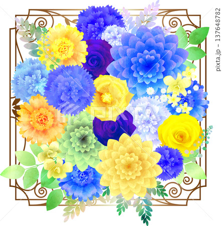 花束・ブルーにイエロー・アイアンブラウン 137648782
