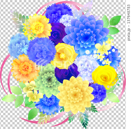 花束・ブルーにイエロー・リボンピンク 137648783