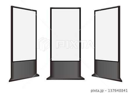シンプルな縦型デジタルサイネージセット|正面・右向き・左向き・白背景 シンプルな縦型デジタルサイネージセット|正面・右向き・左向き・白背景 137648841