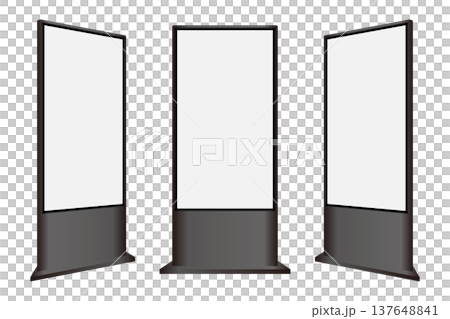 シンプルな縦型デジタルサイネージセット|正面・右向き・左向き・白背景 シンプルな縦型デジタルサイネージセット|正面・右向き・左向き・白背景 137648841