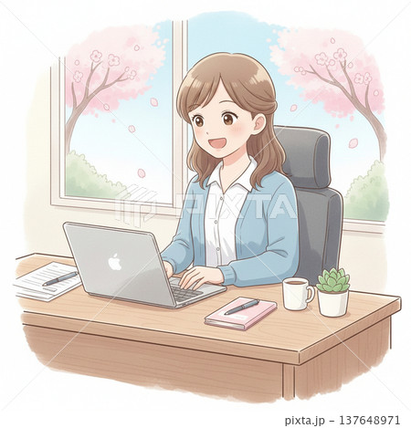 テレワークで快適に働く女性 137648971