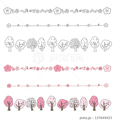 手描きの桜のシンプルなラインセット 137649425