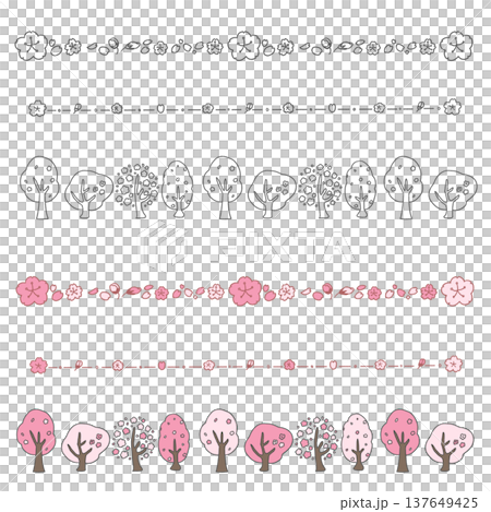 手描きの桜のシンプルなラインセット 137649425