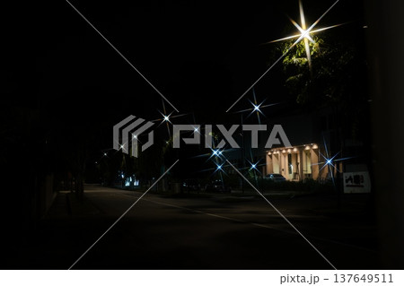 Night Street Photography with Streetlights and Building 137649511
