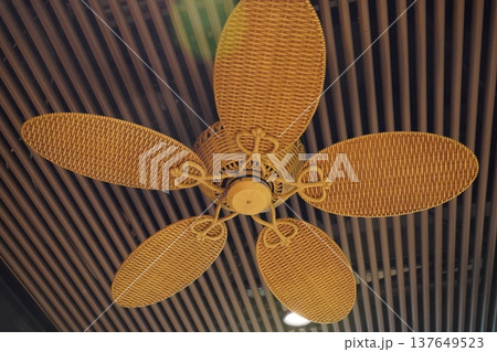 Wicker Ceiling Fan Five Blades Rustic Decor Style Wicker Ceiling Fan Five Blades Rustic Decor Style 137649523