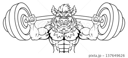Boar Razorback Hog Weight Lifting Gym Mascot Boar Razorback Hog Weight Lifting Gym Mascot 137649626