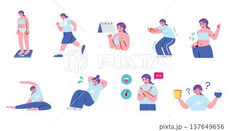 ダイエットを頑張る女性のイラスト 137649656