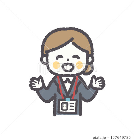 ゆる可愛いビジネス女性の表情ポーズイラストセット 137649786