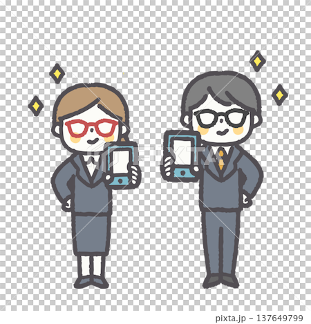 ゆるくて可愛いオフィスワーカー男女ペアのイラストセット ゆるくて可愛いオフィスワーカー男女ペアのイラストセット 137649799