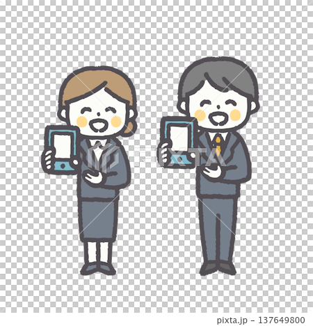 ゆるくて可愛いオフィスワーカー男女ペアのイラストセット 137649800
