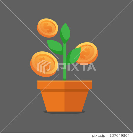 Financial Growth Concept Plant Growing from Gold Coins Financial Growth Concept Plant Growing from Gold Coins 137649804
