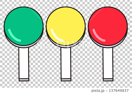 Traffic light-style red, yellow, and green round handheld panel material Traffic light-style red, yellow, and green round handheld panel material 137649837
