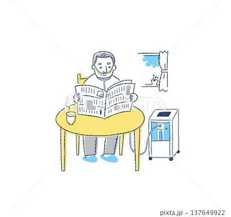 室内で酸素濃縮装置を使用しているシニア男性 137649922